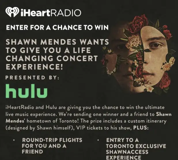 $10,000 HULU's Shawn Mendes Hometown VIP Experience Flyaway