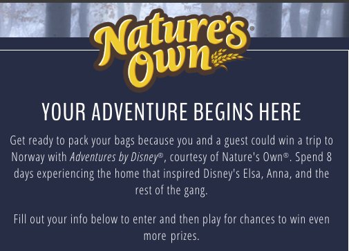 $17,938 Natures Own Adventure Sweepstakes