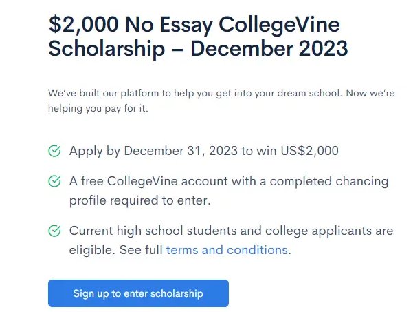 $2,000 No Essay CollegeVine Scholarship Sweepstakes – Win $2,000 College Scholarship