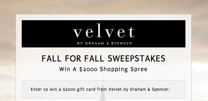 $2,000 Gift Card from Velvet is Yours!