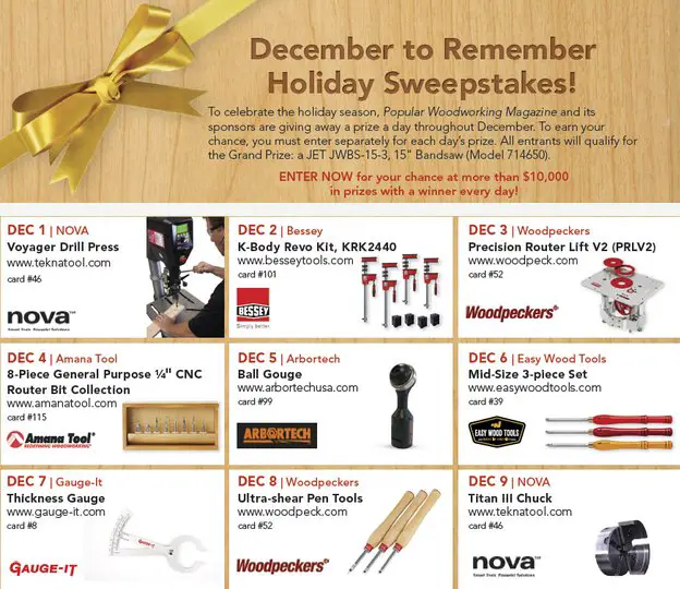 2017 Popular Woodworking December To Remember Sweepstakes