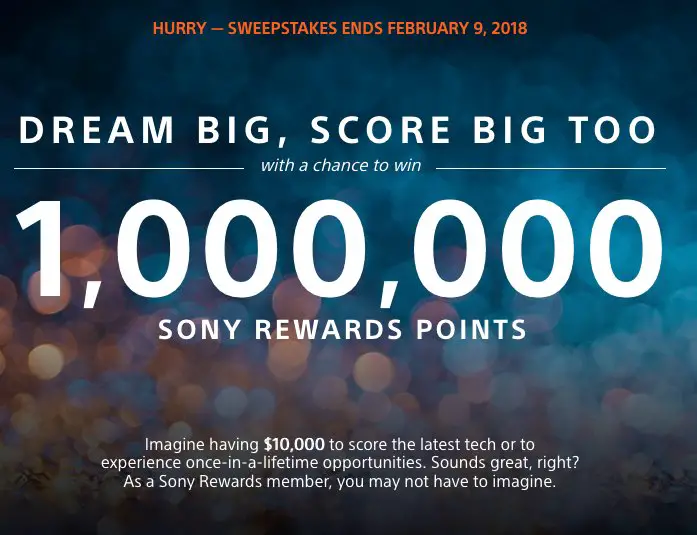 2018 1,000,000 Sony Reward Points Sweepstakes