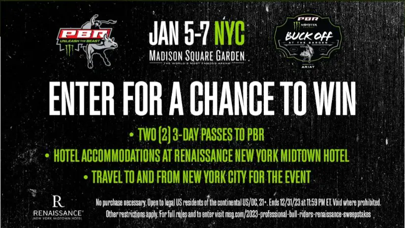 2023 Professional Bull Riders & Renaissance Hotel Sweepstakes - Win A Trip To NYC