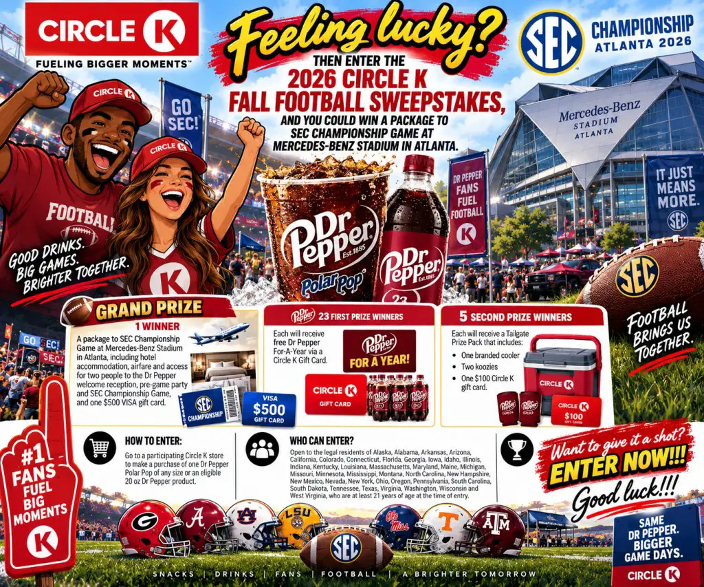 2026 Circle K Fall Football Sweepstakes – Win A Package To SEC Championship Game At Mercedes-Benz Stadium In Atlanta + More (29 Winners)