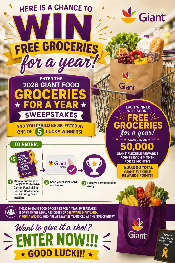 2026 Giant Food Groceries For A Year Sweepstakes – Win Groceries For A Year & More (5 Winners)