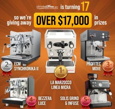 2026 iDrinkCoffee.com 17th Anniversary Sweepstakes - Win 1 of 5 Espresso Machines