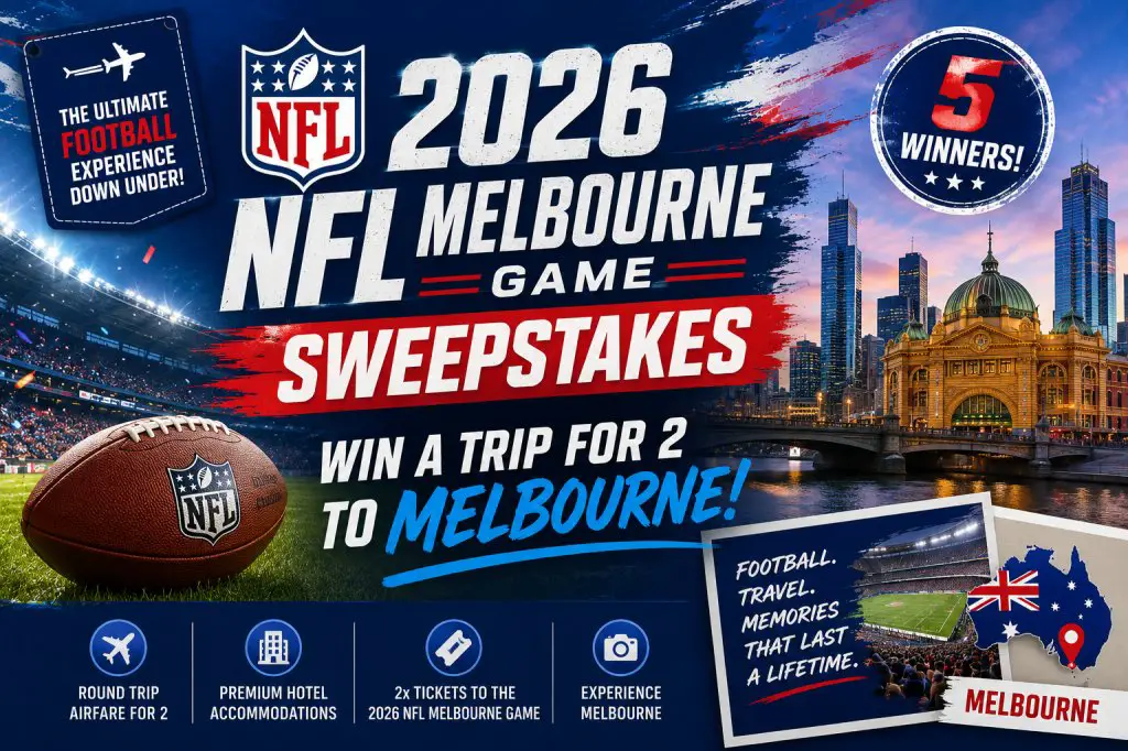 2026 NFL Melbourne Game Sweepstakes – Win A Trip For 2 To Melbourne (5 Winners)