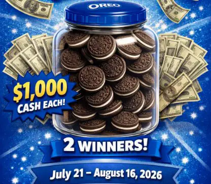 2026 OREO Cookie Jar Sweepstakes - 1,000 Cash; 2 Winners