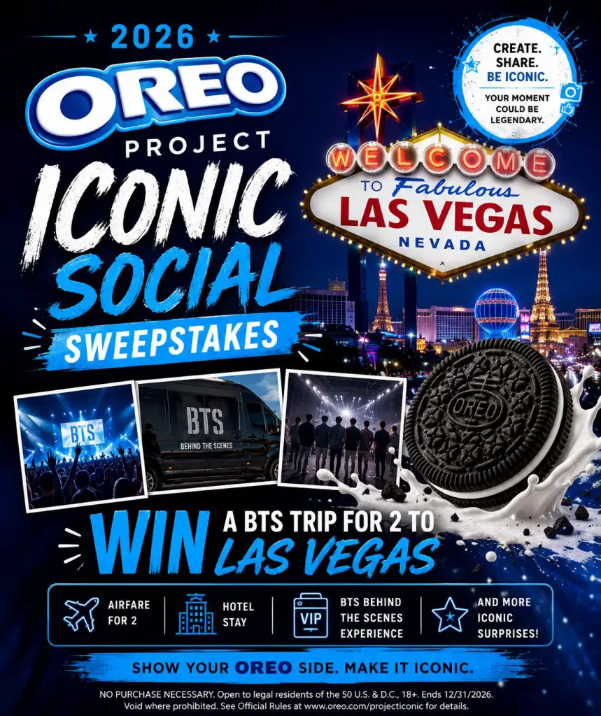 2026 OREO Project Iconic Social Sweepstakes – Win A BTS Trip For 2 To Las Vegas
