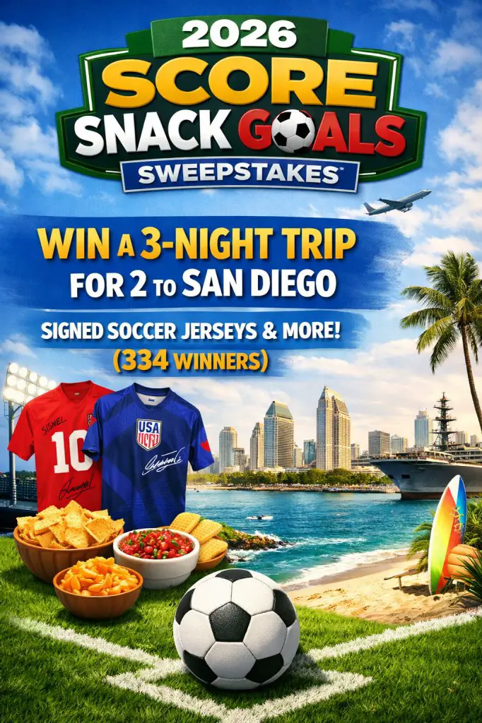 2026 Score Snack Goals Sweepstakes – Win 3-Night Trip For 2 To San Diego, Signed Soccer Jerseys, & More (334 Winners)