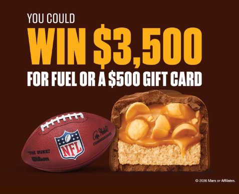 2026 SNICKERS NFL and Circle K Sweepstakes – Win $3,500 Cash, $500 Gift Card or Other Prizes (151 Winners)