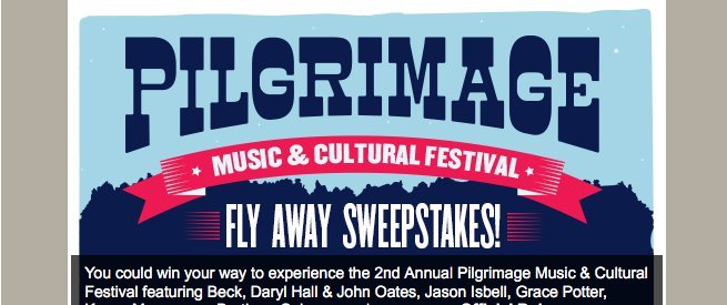 $2,866 Pilgrimage Music & Cultural Festival Sweepstakes!