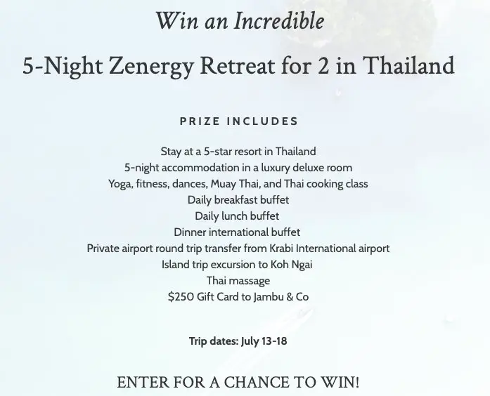 $3,000 5- Night Relax & Recharge in Thailand Sweepstakes