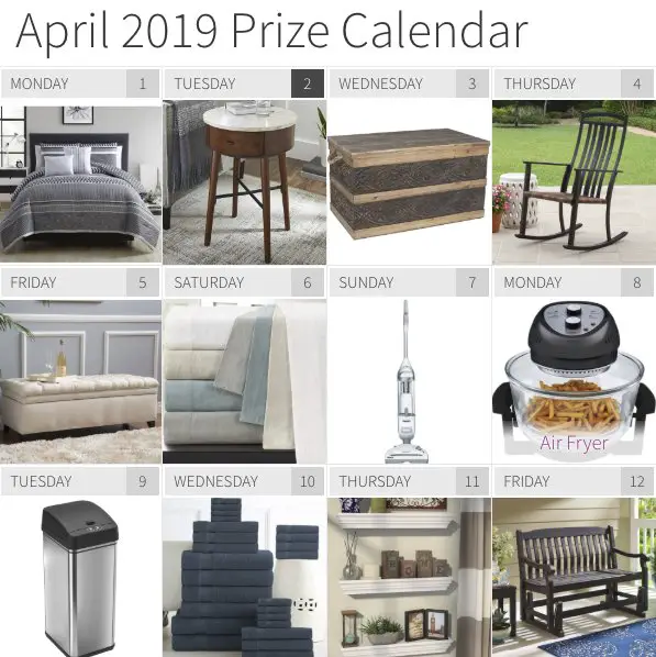 $3,000 April 2019 Prize Calendar
