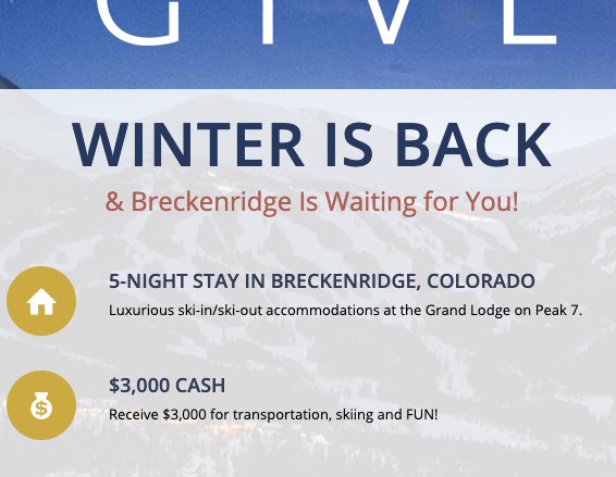 $3,000 Great Breckenridge Giveaway
