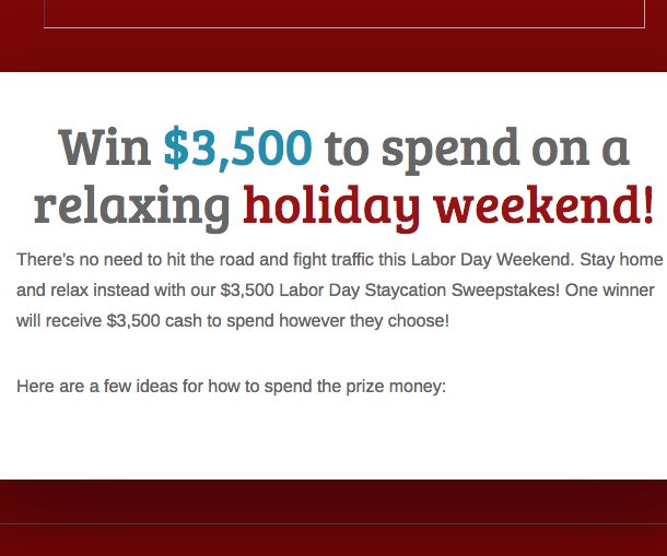 $3,500 Labor Day Sweepstakes