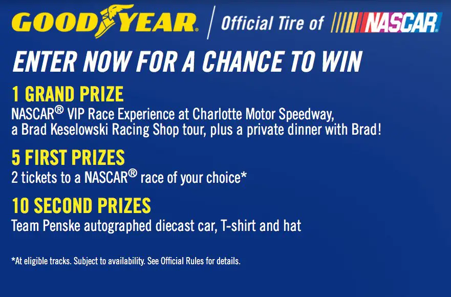 $4000 Goodyear Pit/Pass Sweepstakes is Flying By!