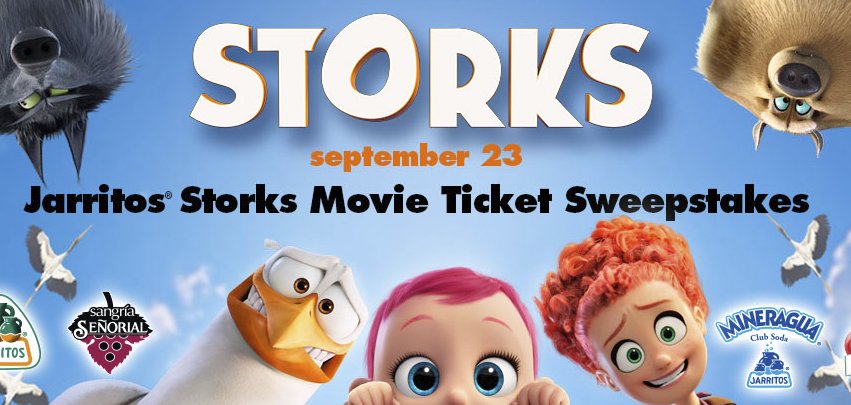 50 Winners! Jarritos Storks Movie Ticket Sweepstakes