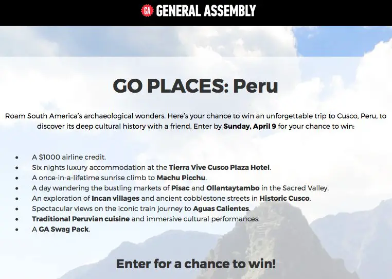 $5,000 Trip To Peru Sweepstakes