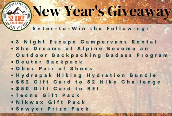 52 Hike Challenge New Year's Giveaway - Win A $2,400 Outdoor Adventure Package