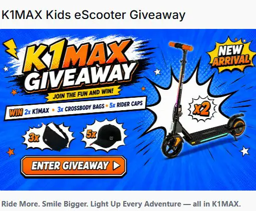 5TH WHEEL K1MAX Kids eScooter Giveaway - Win a K1MAX Kids Electric Scooter