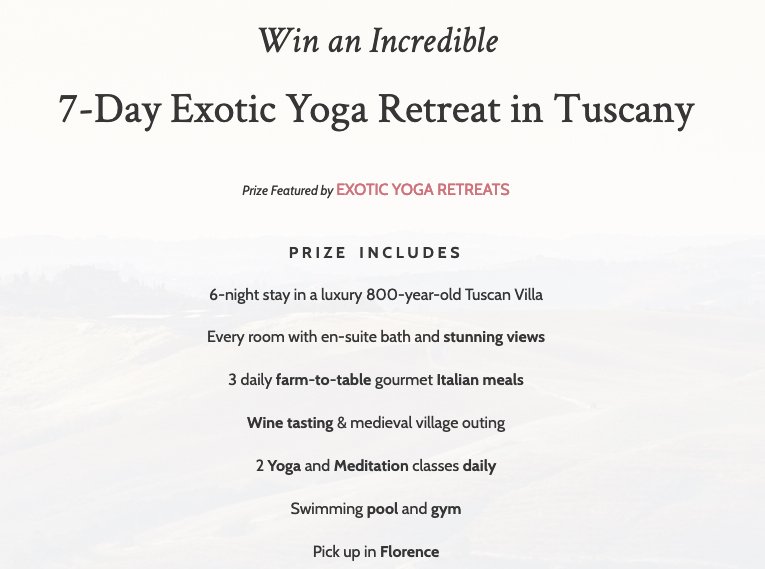 6 Day Yoga Retreat in Tuscany Sweepstakes
