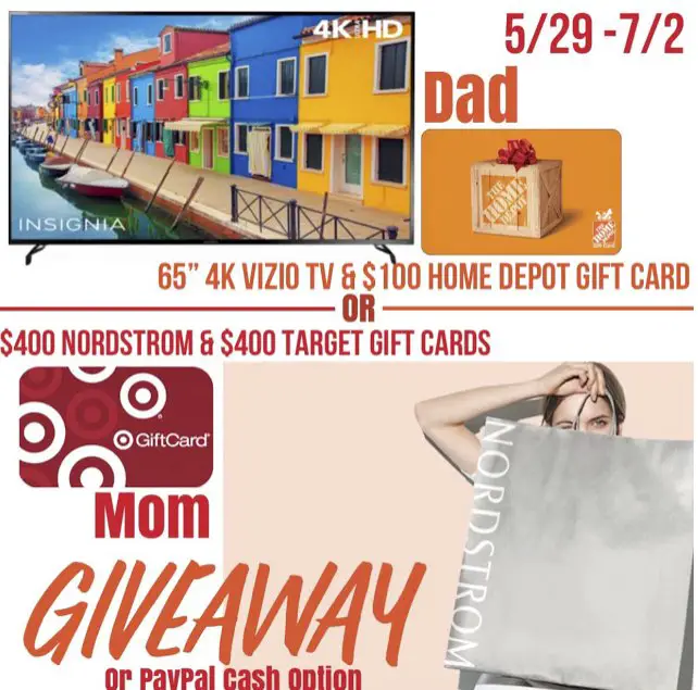 65"in TV & $100 Home Depot or $800 Nordstrom & Target or $600 Cash