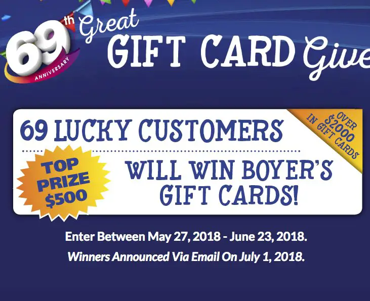 69th Anniversary Great Gift Card Giveaway