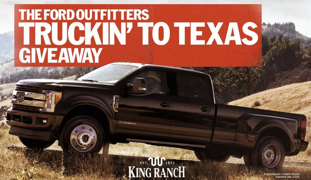 Drive away a Winner in the $71,300 Ford Outfitters Truckin' to Texas Giveaway!