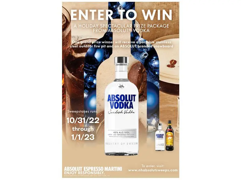 Absolut Holiday Gift Spectacular Sweepstakes - Win a Fire Pit and Snowboard