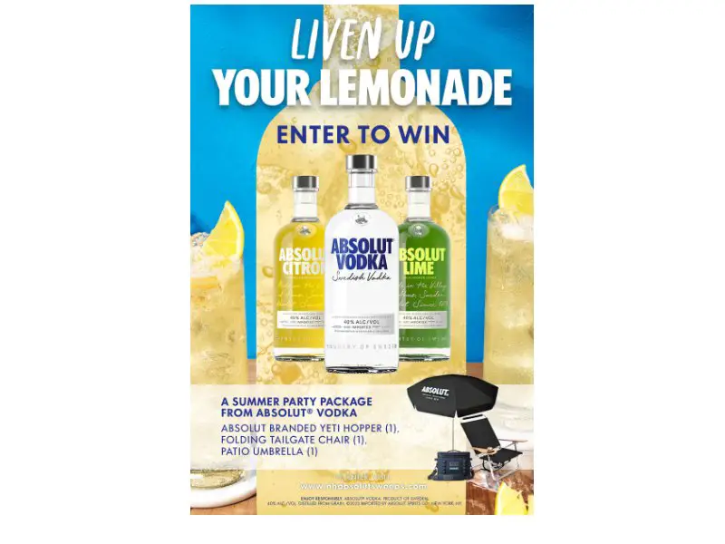 Absolut Summer 2023 Sweepstakes - Win A Yeti Cooler, A Patio Umbrella & A Folding Chair