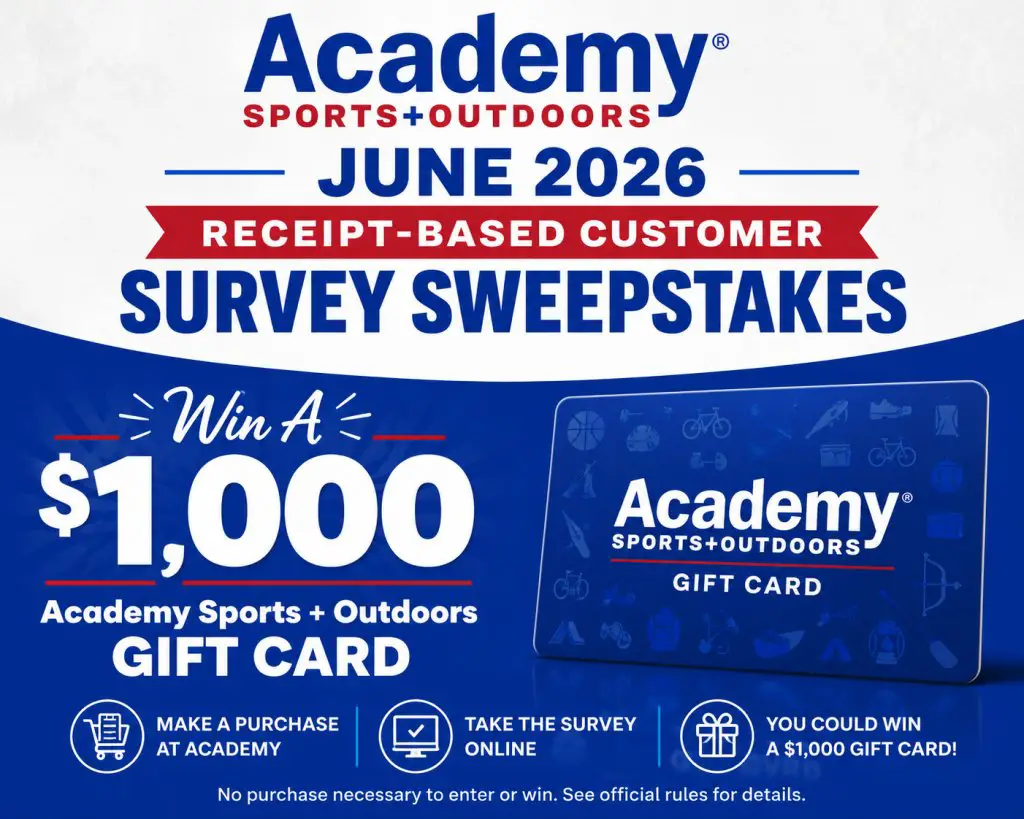 Academy June 2026 Customer Survey Sweepstakes – Win A $1,000 Academy Sports + Outdoors Gift Card