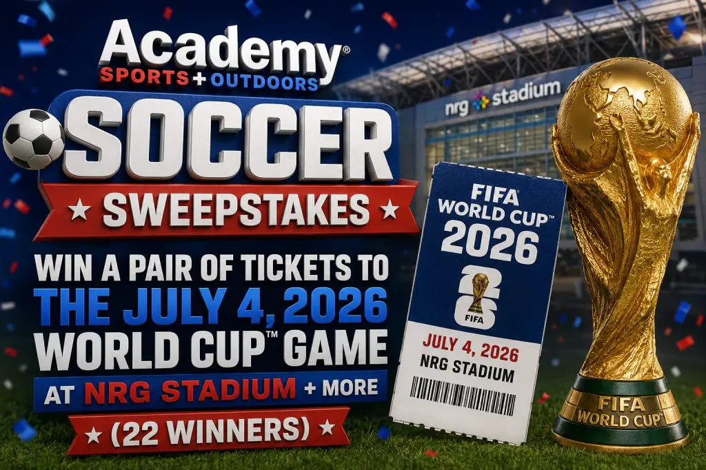 Academy Sports+ Outdoors Soccer Sweepstakes – Win A Pair Of Tickets To The July 4, 2026 World Cup Game At NRG Stadium + More (22 Winners)
