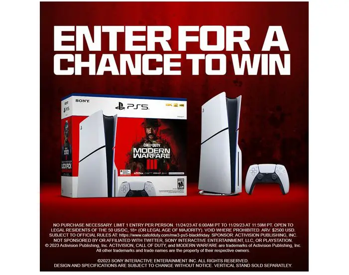 Activision Call Of Duty: Modern Warfare III Fan Sweepstakes - Win A PS5 + Call Of Duty Modern Warfare III Game (5 Winners)