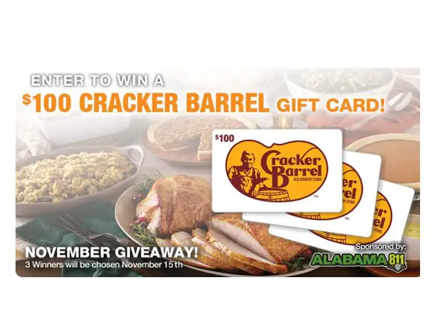 Alabama 811 November 2025 Giveaway -  Win a $100 Cracker Barrel gift card