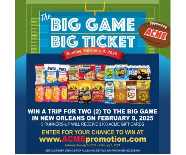 Albertsons Big Game Big Ticket - Win A Trip For 2 To Super Bowl LIX In New Orleans (Limited States)