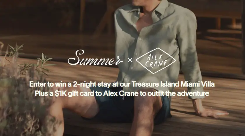 Alex Crane x Summer Sweepstakes - Win $1,000 Shopping Spree +  Miami Getaway