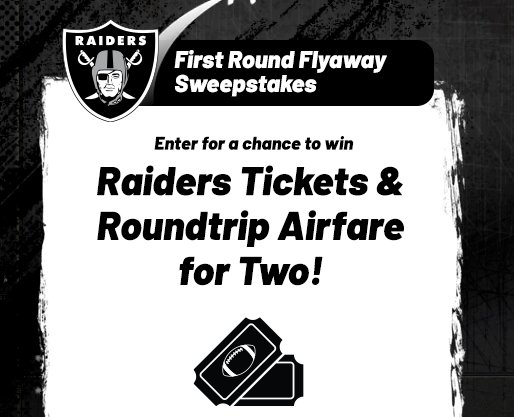 Allegiant Airlines First Round Flyaway Sweepstakes - Win a Trip for 2 to Vegas for a Las Vegas Raiders Game