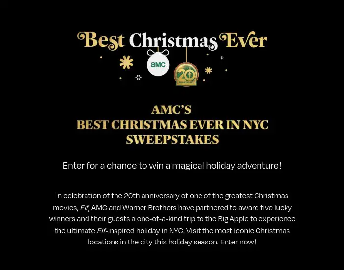 AMC's Best Christmas Ever In NYC Sweepstakes - Win A Trip For Two To New York (5 Winners)