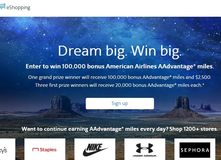 American Airlines AAdvantage eShopping Sweepstakes - Win $2,500 Cash + 100,000 Reward Miles