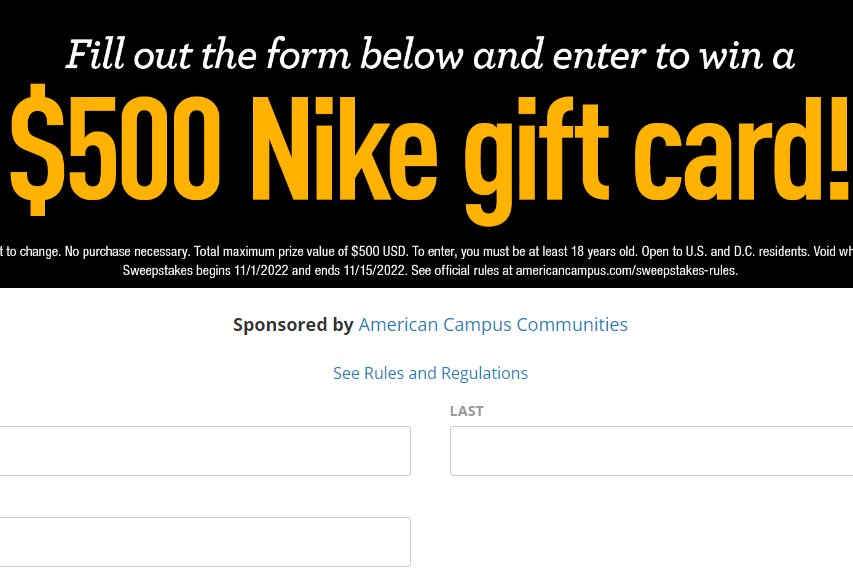 American Campus $500 Nike Gift Card Giveaway