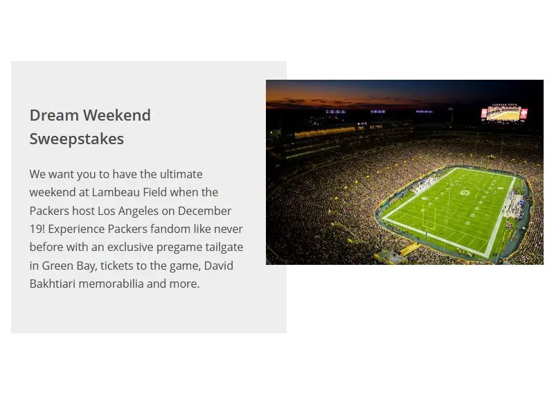 Green Bay Packers Dream Weekend Sweepstakes - Win Tickets to Rams vs. Packers and More