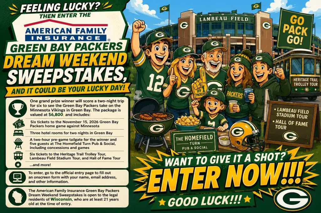 American Family Insurance Green Bay Packers Dream Weekend Sweepstakes – Win A 2-Night Trip To See The Green Bay Packers Vs Minnesota Vikings In Green Bay