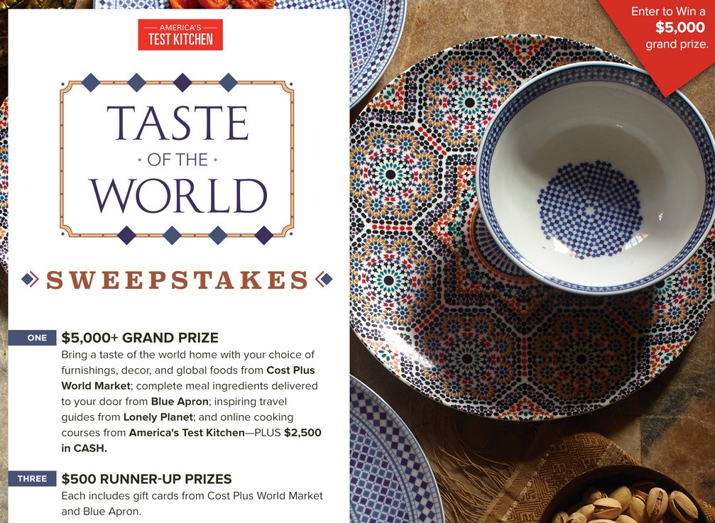 America's Test Kitchen Taste of the World Sweepstakes!