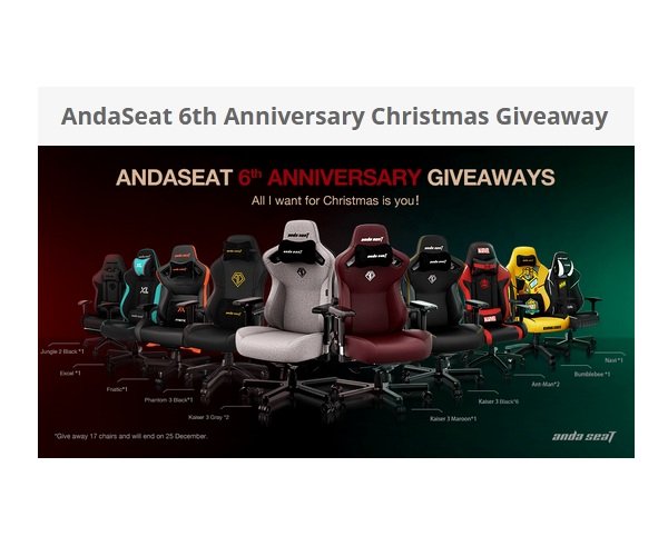 AndaSeat 6th Anniversary Christmas Giveaway - Win a Premium Gaming Chair (17 Winners)