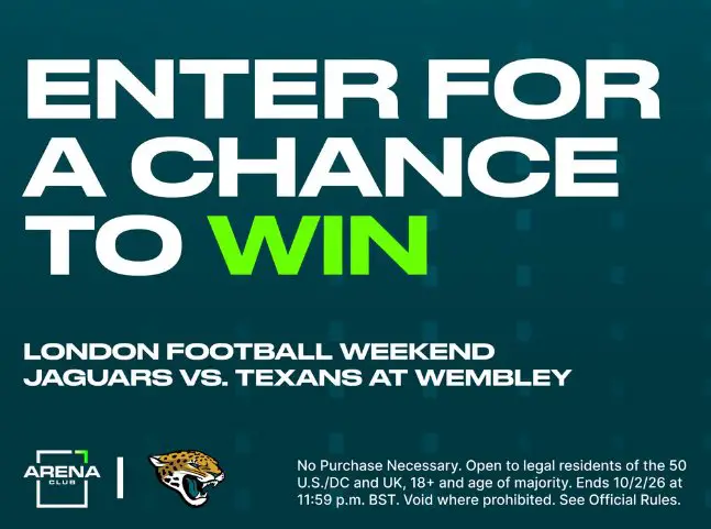 Arena Club x Jaguars London Sweepstakes - WIn a trip to England for a Jacksonville Jaguars Game & More