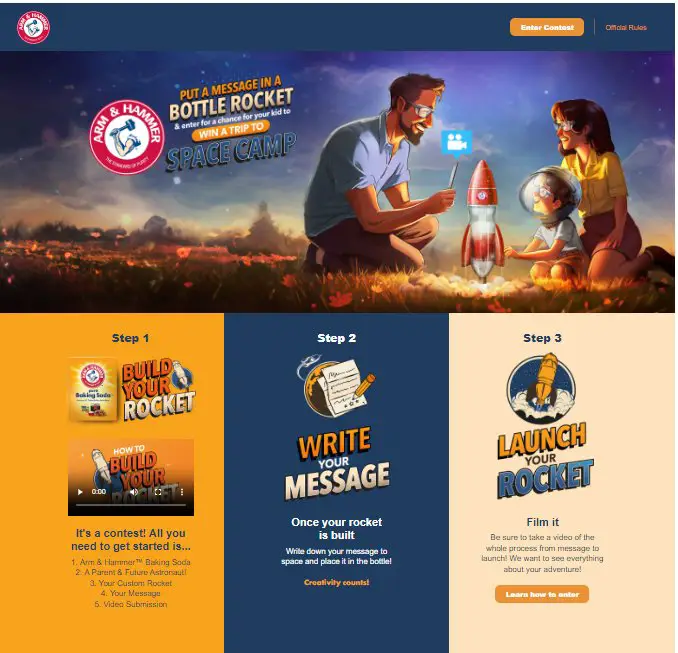 Arm & Hammer Baking Soda Bottle Rocket Contest – Win A Trip For You And Your Child To Space Camp