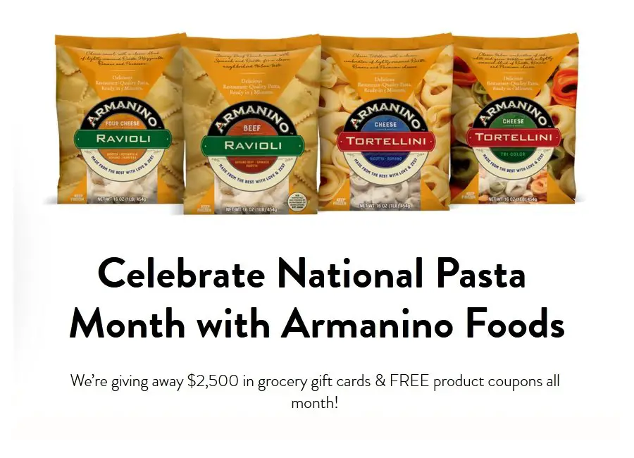 Armanino Foods $2,600 National Pasta Month Sweepstakes