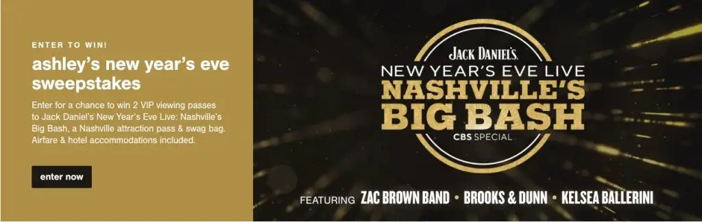 Ashley’s New Year Sweepstakes - Win 2 Free VIP Viewing Passes To Jack Daniel’s New Year’s Eve Live