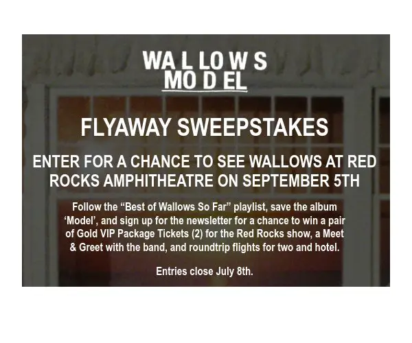 Atlantic Recording Wallows ‘Model’ Flyaway Sweepstakes - Win A Trip For 2 To Wallows Concert In Colorado